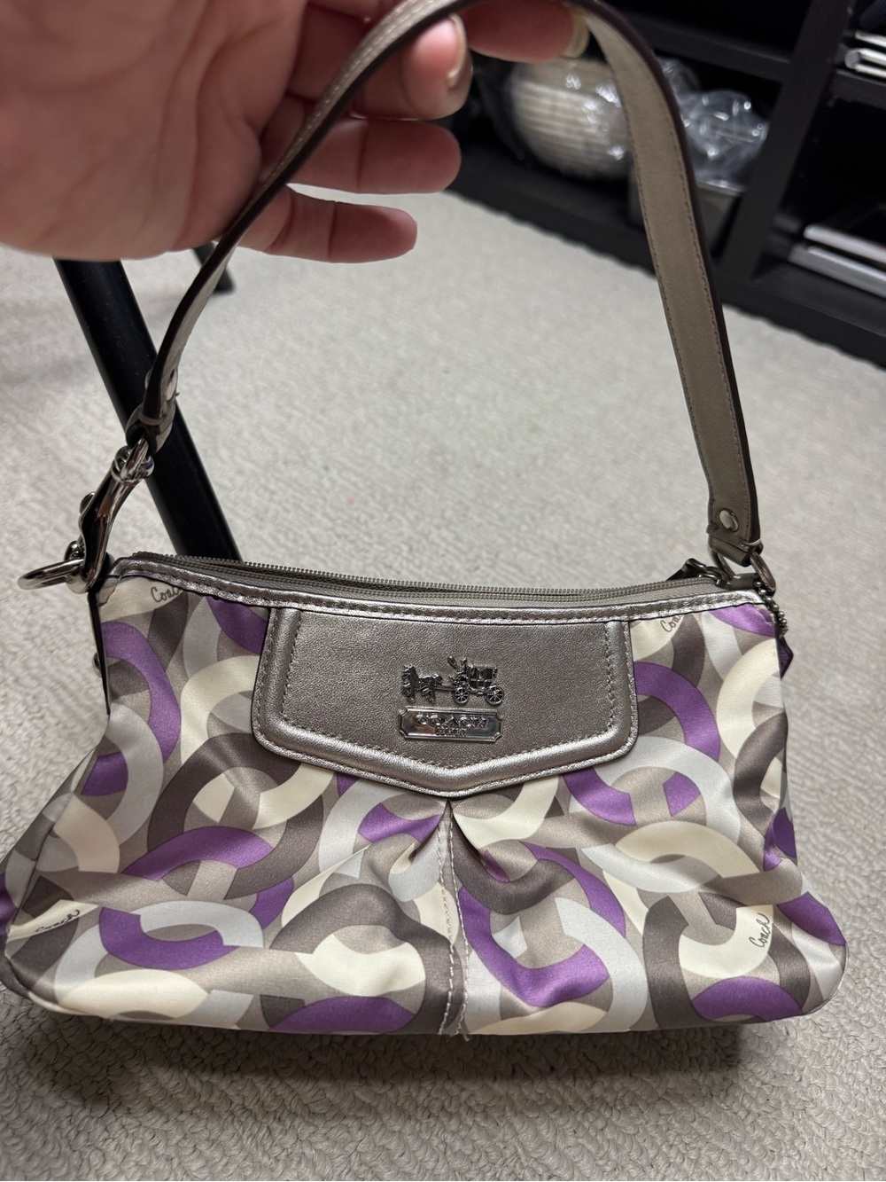 Coach Purple, Gray & Cream Patterned Shoulder Bag
